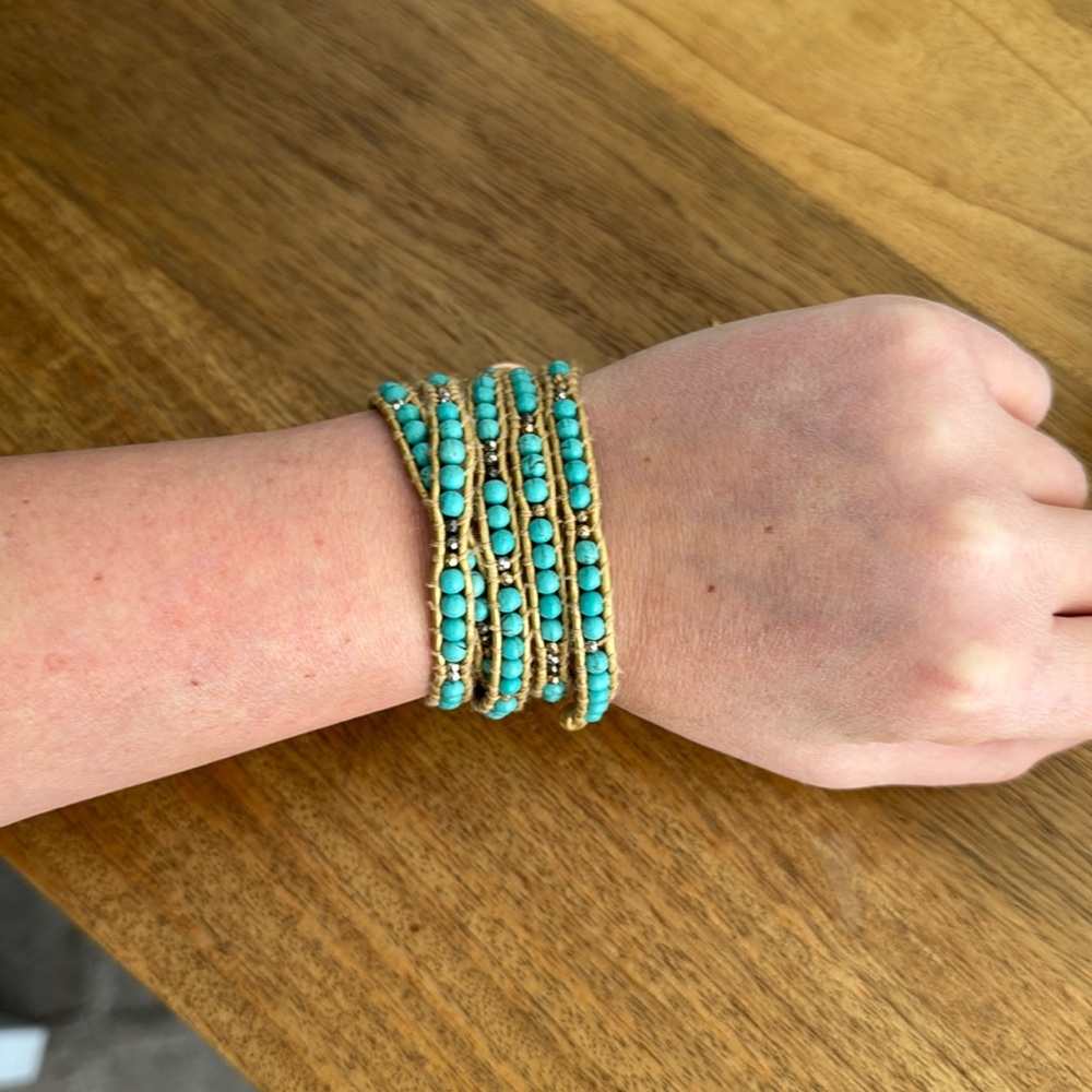 Beautiful beaded wrap bracelet (adjustable) turquoise bronze gold like CHAN LUU